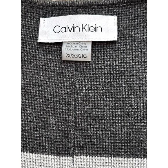 Calvin Klein Open Front Long Cardigan 2X Gray Purple Black Color Block Stripes - Picture 6 of 11